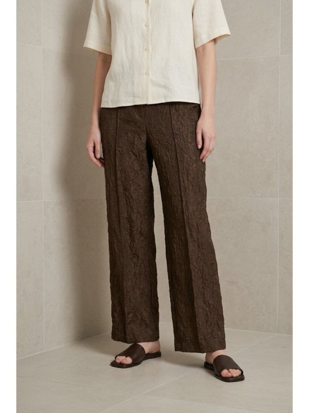 House of Harlow 1960 Wide Leg Brown Crinkle Pants High Rise